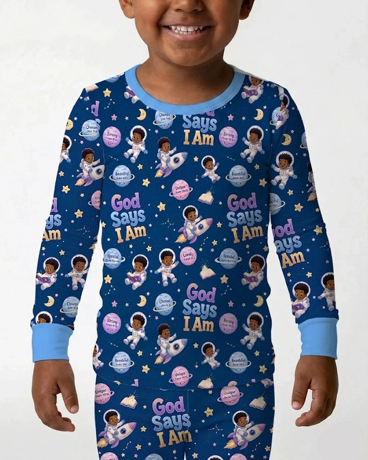 Black Boy God Says I Am Bamboo Two Piece Long Sleeve Pajama Set