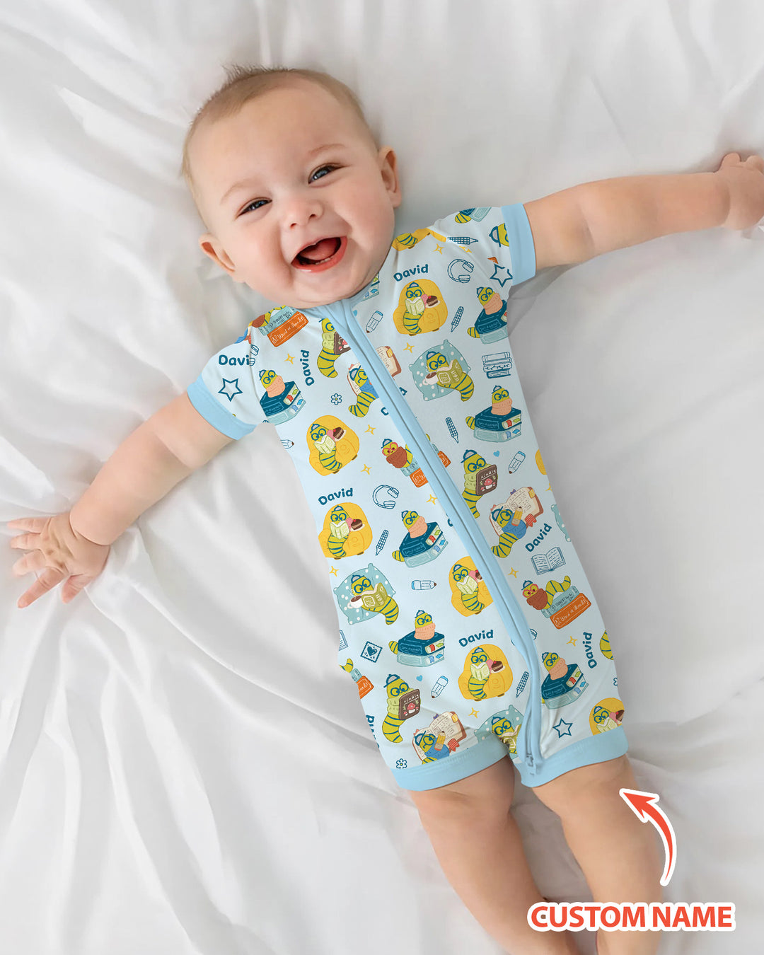 Little Book Worm Family Matching Bamboo Shorty Zippy