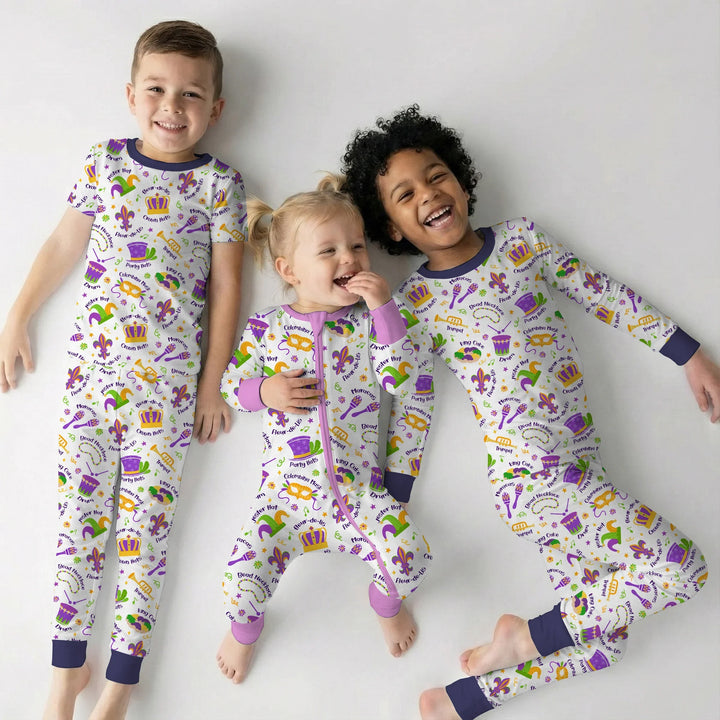 Mardi Gras Family Matching Bamboo Two Piece Short Sleeve Pajama Set