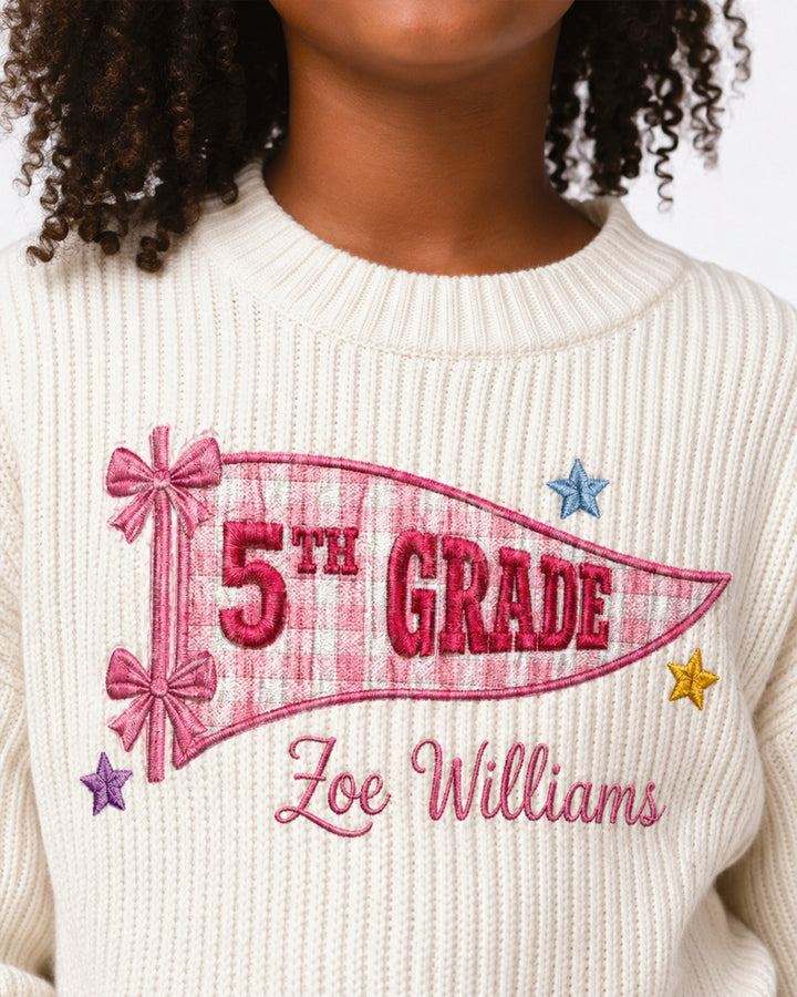 Cute Kindergarten Embroidered Baby Name Bamboo Knit Sweater Bubble