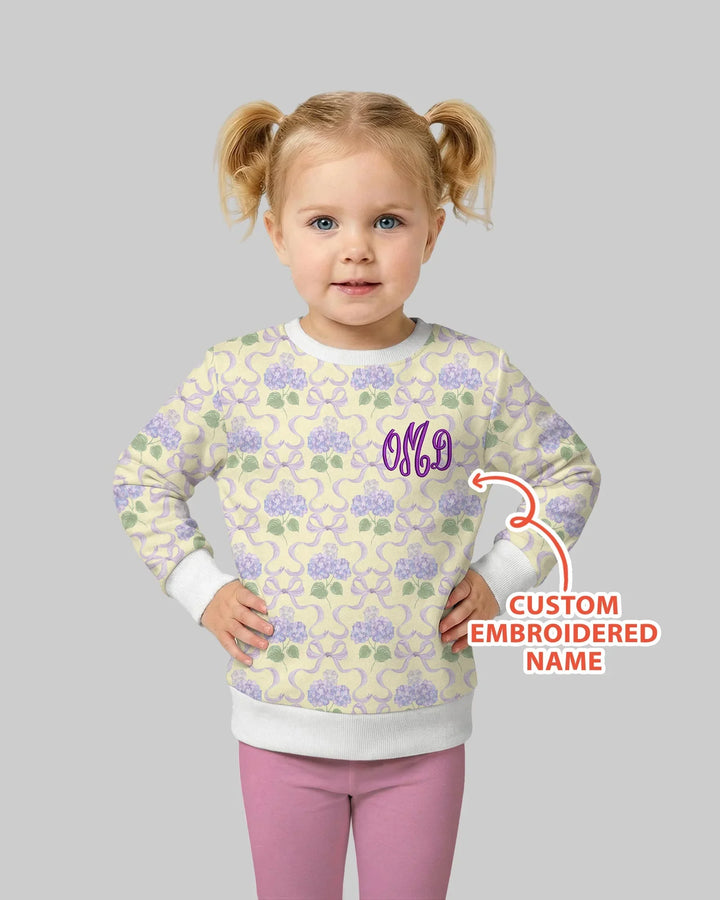 Custom Name Embroidered Hydrangea Welcome Home Bamboo Crewneck Sweatshirt