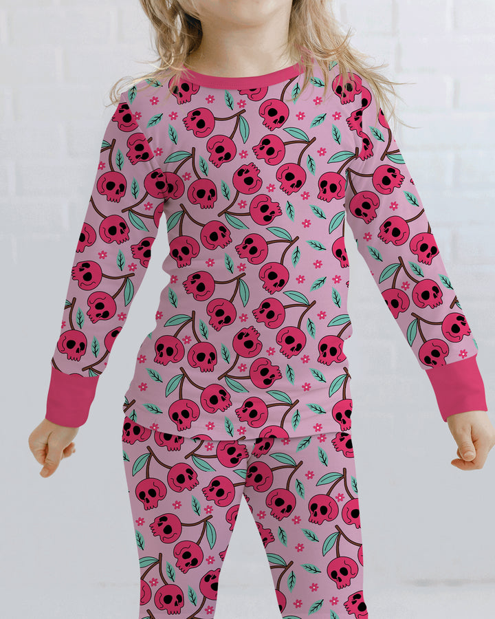 Halloween Cherry Skull Bamboo Two Piece Long Sleeve Pajama Set