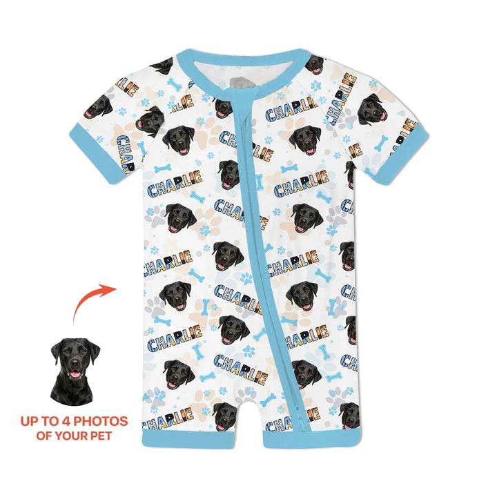 Custom Name Doodle Letters Blue Dog Bamboo Shorty Zippy