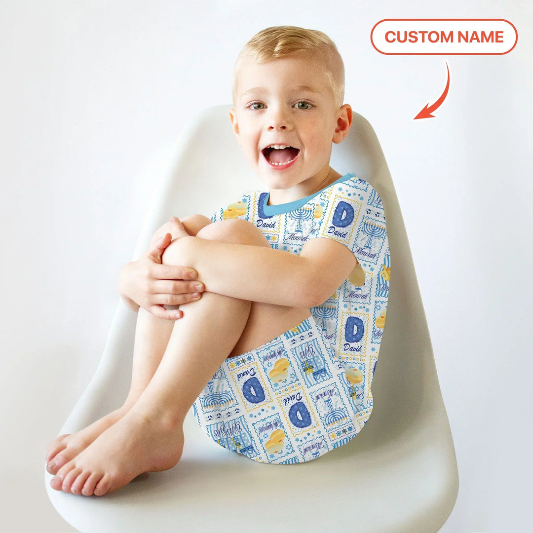 Light of Hanukkah Custom Name Bamboo Two Piece Short Sleeve Shorts Pajama Set