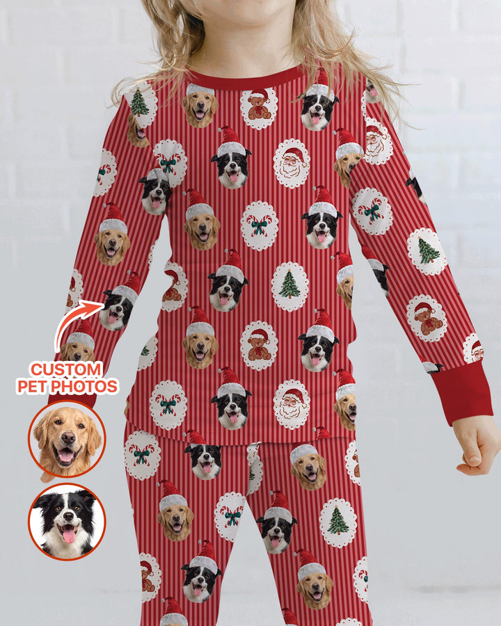 Custom Pet Face Christmas Cameo Bamboo Two Piece Long Sleeve Pajama Set