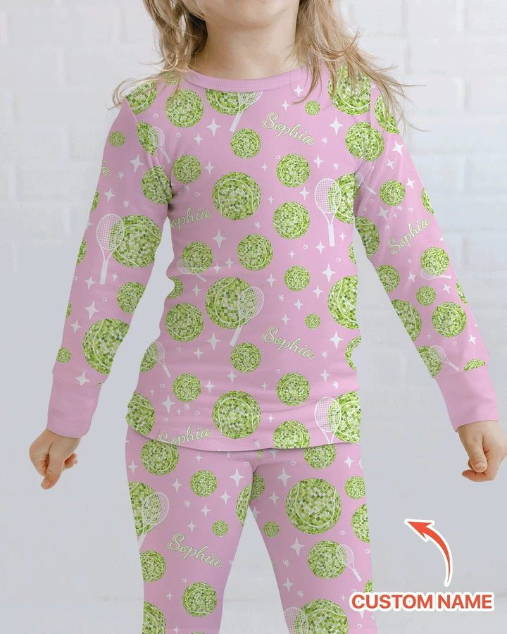 Tennis Disco Girl Party Matching Bamboo Two Piece Long Sleeve Pajama Set