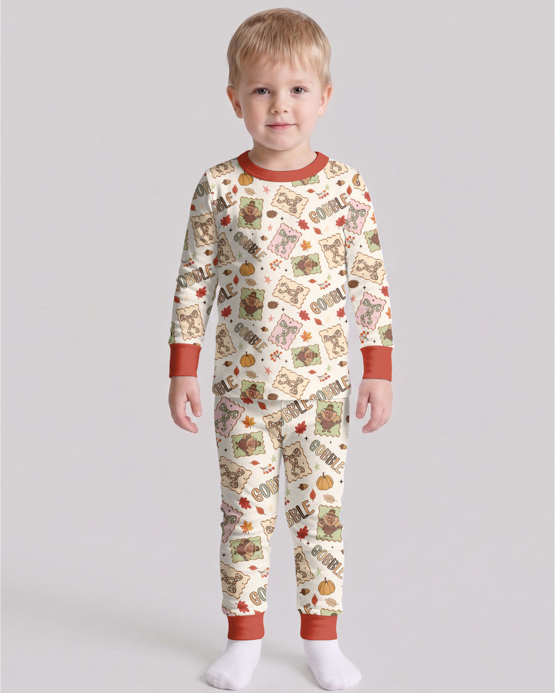Preppy Thanksgiving Gobble Bamboo Two Piece Long Sleeve Pajama Set