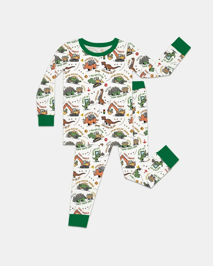 Dinosaur Construction Truck Bamboo Two Piece Long Sleeve Pajama Set