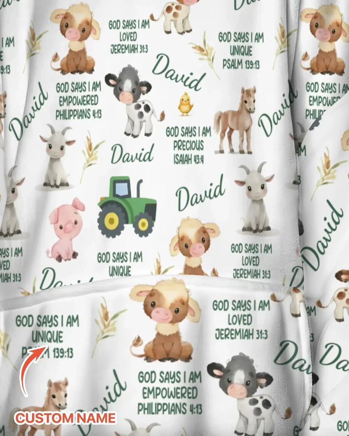 Custom Name God Says I Am Farm Animals Bamboo Blanket Hoodie