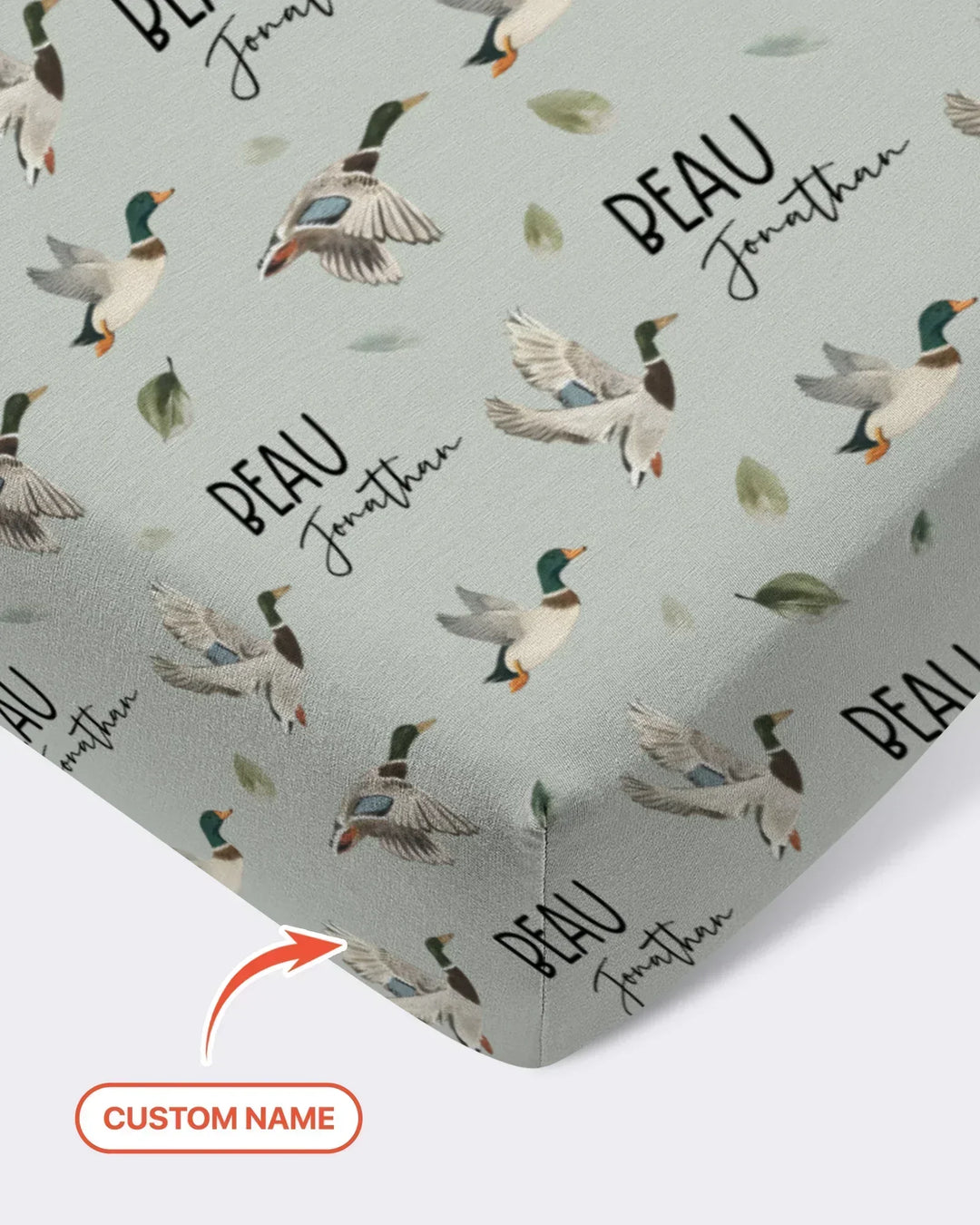 Custom Name Mallard Duck Bamboo Fitted Crib Sheet