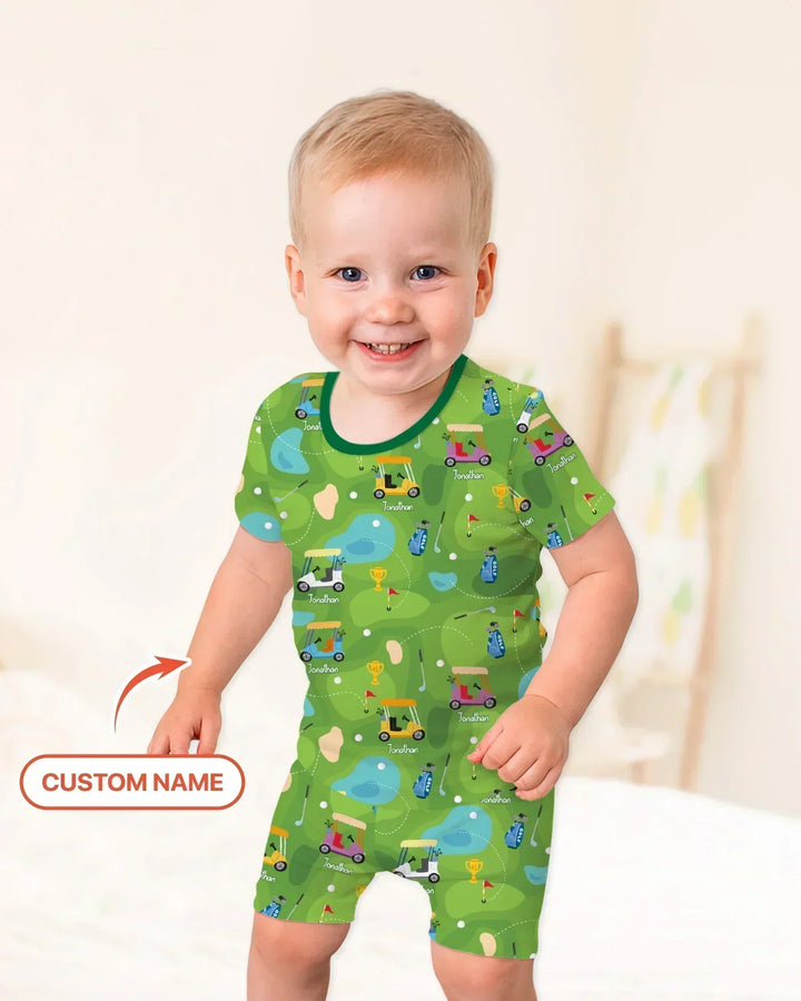 Custom Name Golf Season Family Matching Bamboo Two Piece Short Sleeve Shorts Pajama Set