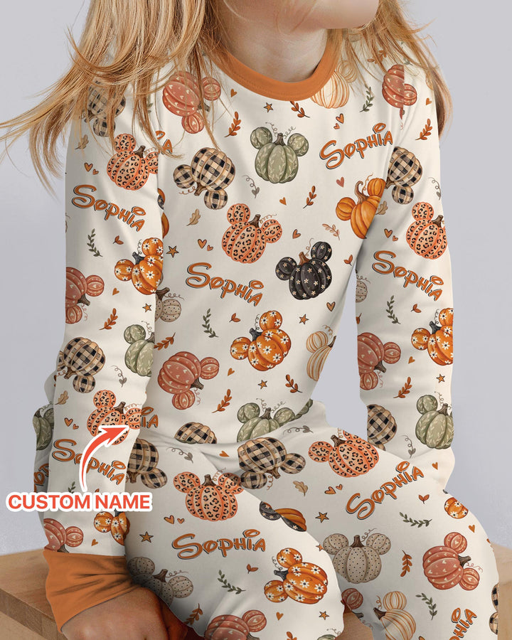 Custom Name Preppy Fall Mouse Bamboo Two Piece Long Sleeve Pajama Set