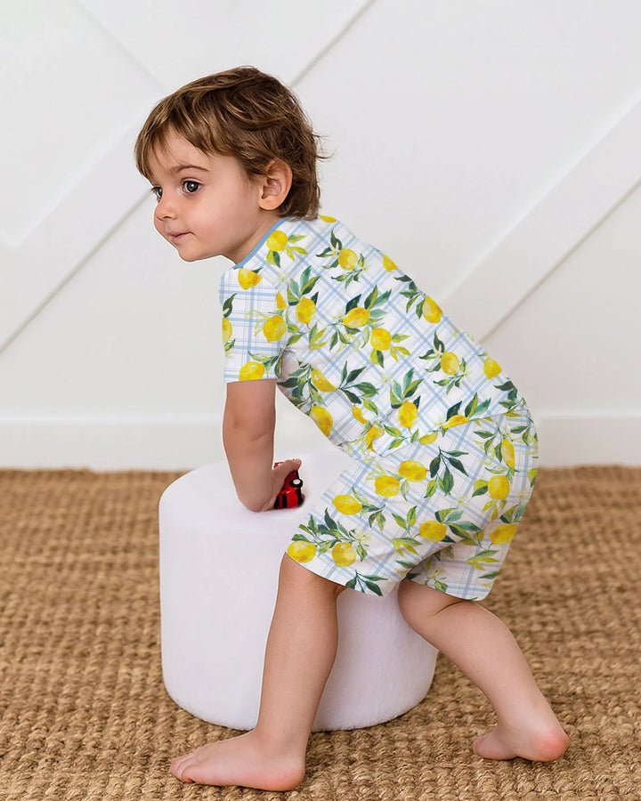 Mediterranean Lemons Family Matching Bamboo Two Piece Short Sleeve Shorts Pajama Set