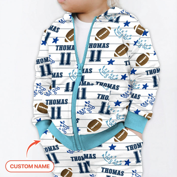 Custom Name Football Time Bamboo Zip Hoodie