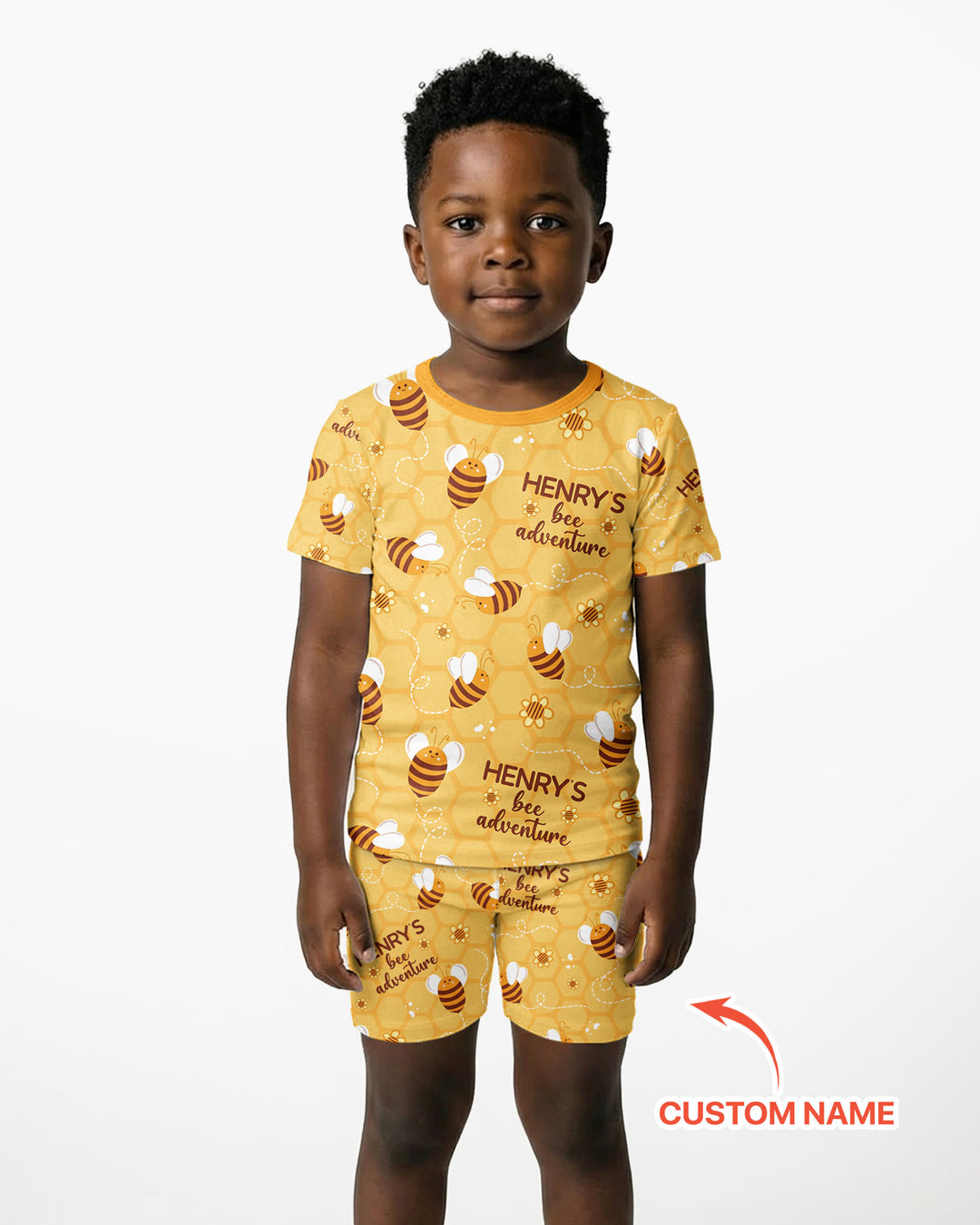 Custom Name Bee Back To School Bamboo Two Piece Short Sleeve Shorts Pajama Set