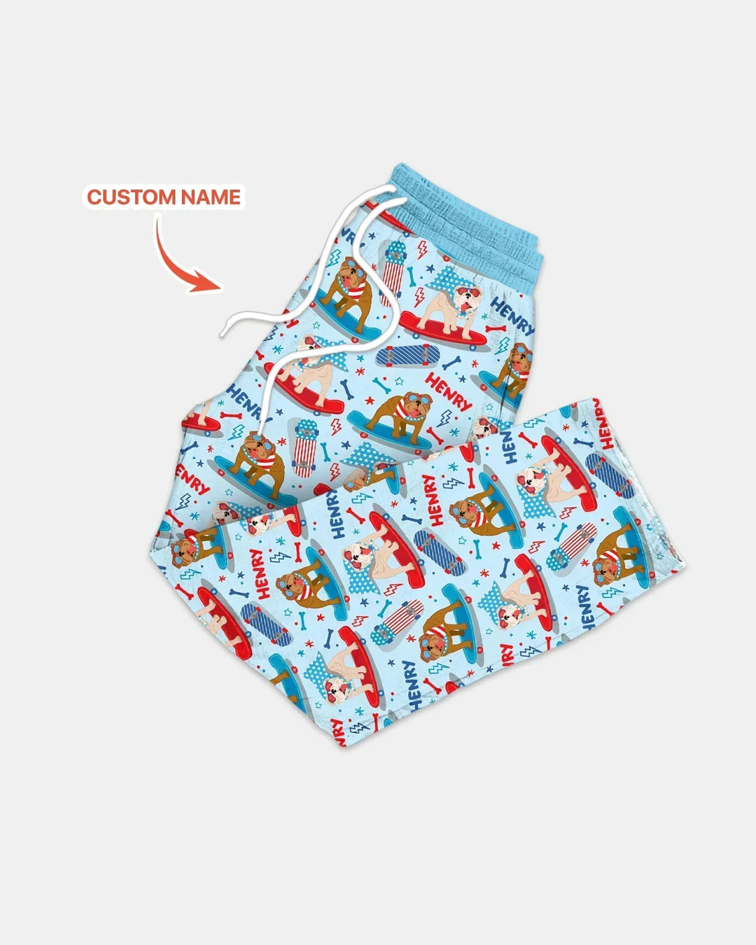 Personalized Patriotic Skate Pups Family Matching Bamboo Men's Pajama Set