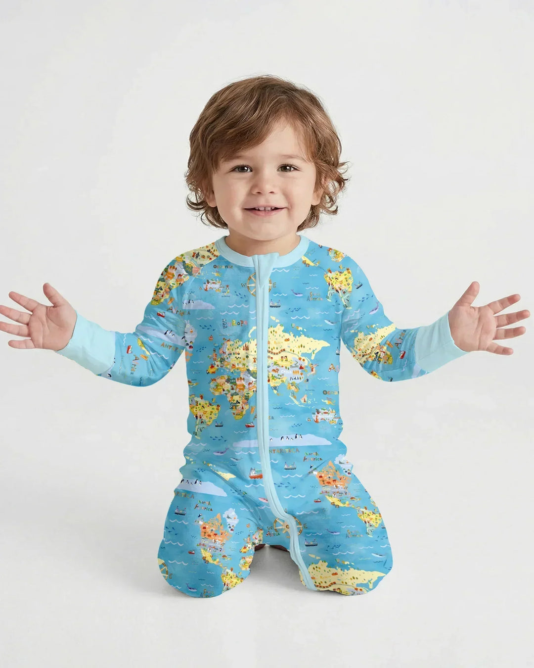 Whimsical World Map Family Matching Bamboo Convertible Zippy