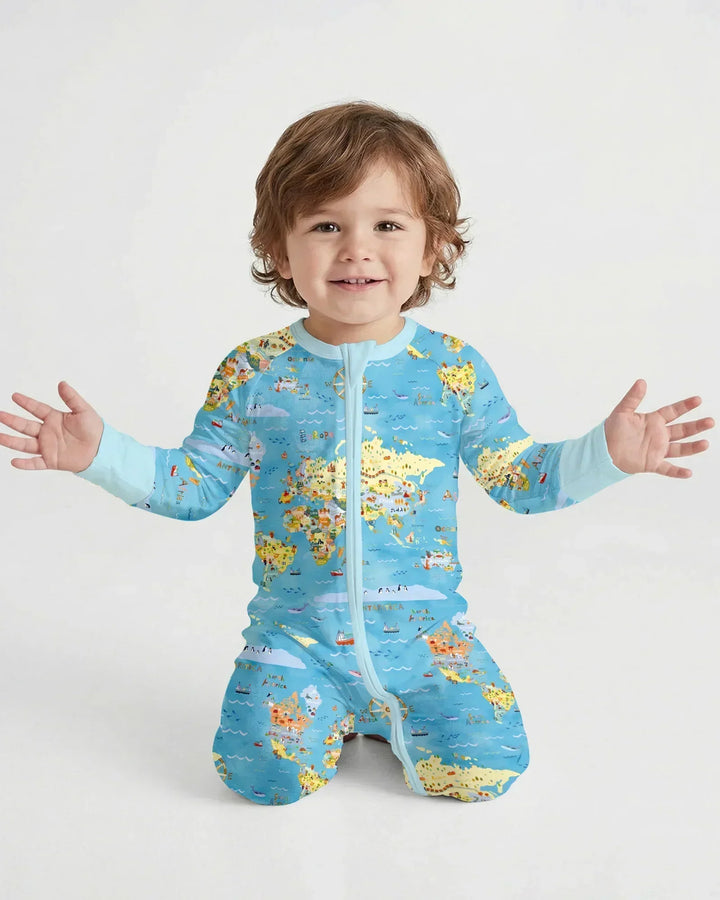 Whimsical World Map Family Matching Bamboo Convertible Zippy