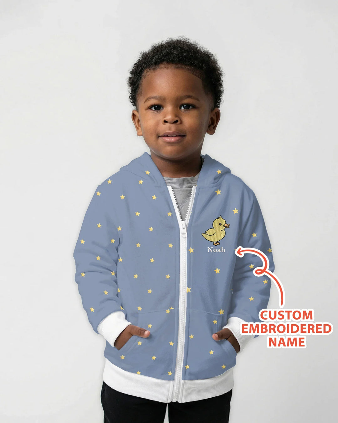 Embroidered Custom Name Animal Bamboo Zip Hoodie