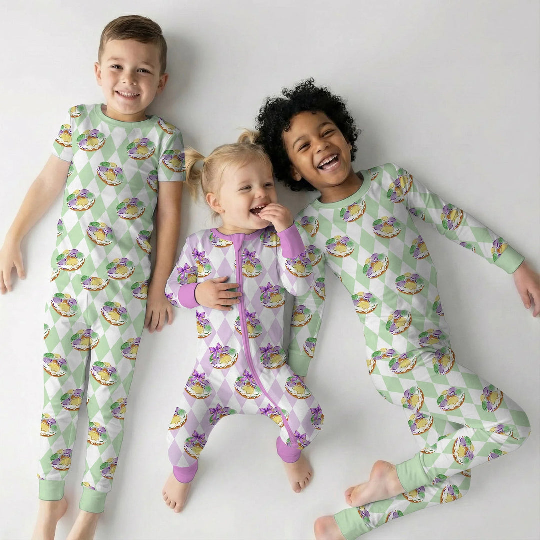Mardi Gras Donut Bamboo Two Piece Long Sleeve Pajama Set