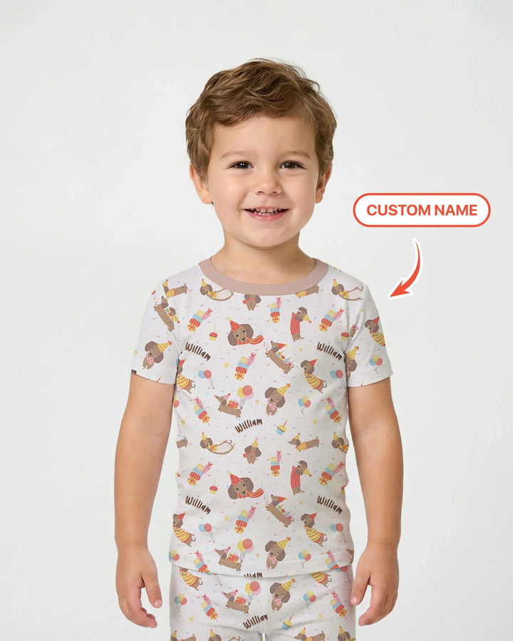 Dachshund Birthday Bamboo Two Piece Short Sleeve Pajama Set