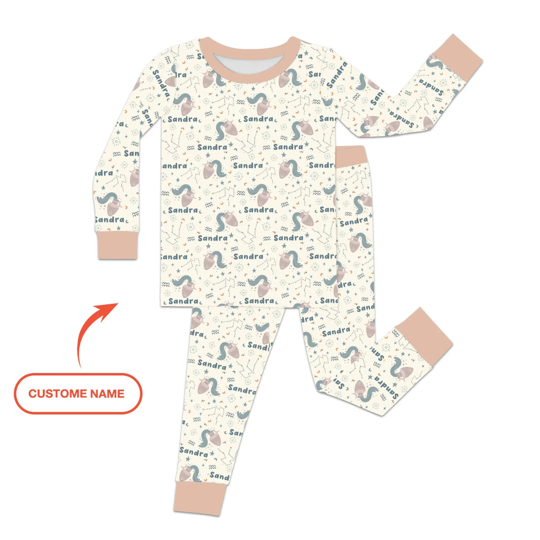 Bohemian Baby Zodiac Signs Custom Name Bamboo Two Piece Long Sleeve Pajama Set