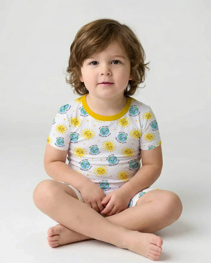 Matthew 5:14 Light of the World Bamboo Two Piece Short Sleeve Shorts Pajama Set