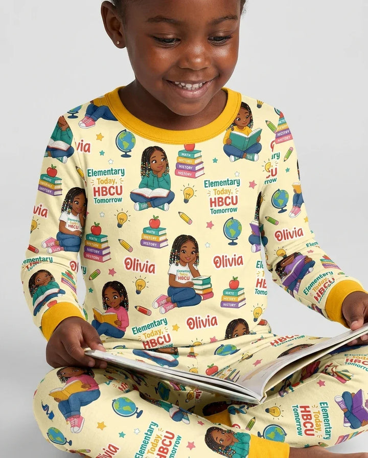 Custom Name Elementary Today HBCU Tomorrow Bamboo Two Piece Long Sleeve Pajama Set