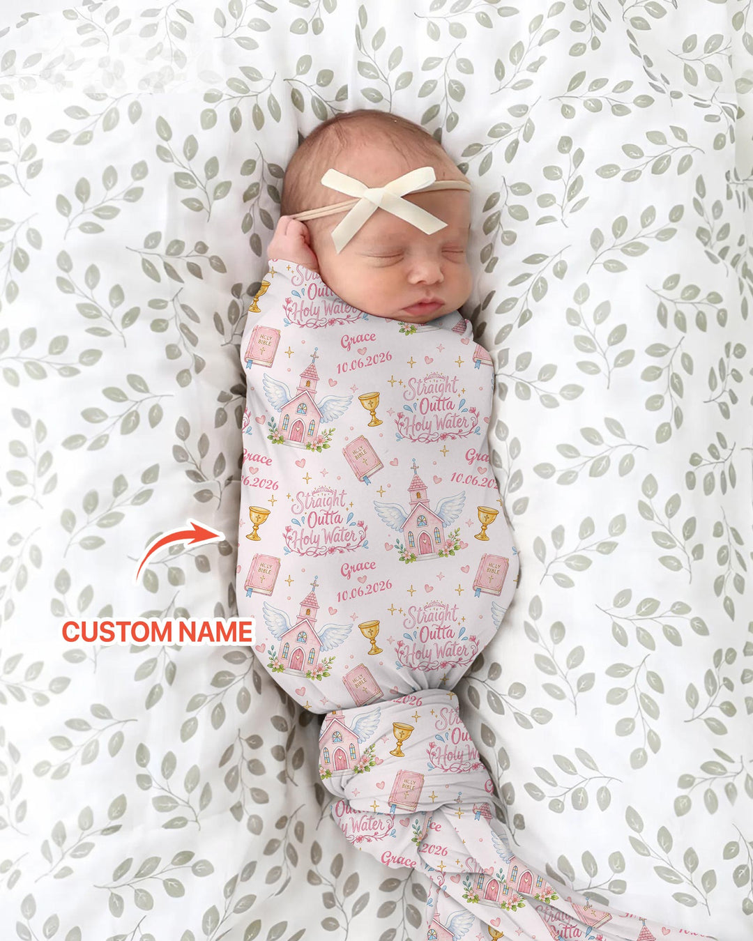 Custom Name Baptism Christening Straight Outta Holy Water Swaddle Blanket