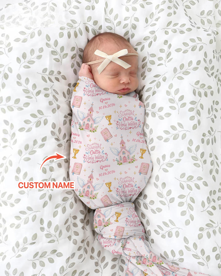 Custom Name Baptism Christening Straight Outta Holy Water Swaddle Blanket