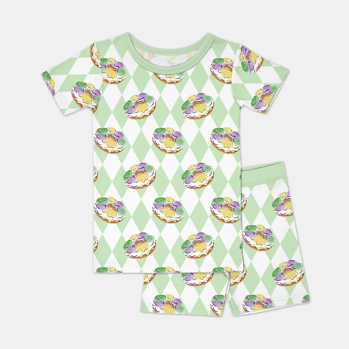 Mardi Gras Donut Bamboo Two Piece Short Sleeve Shorts Pajama Set