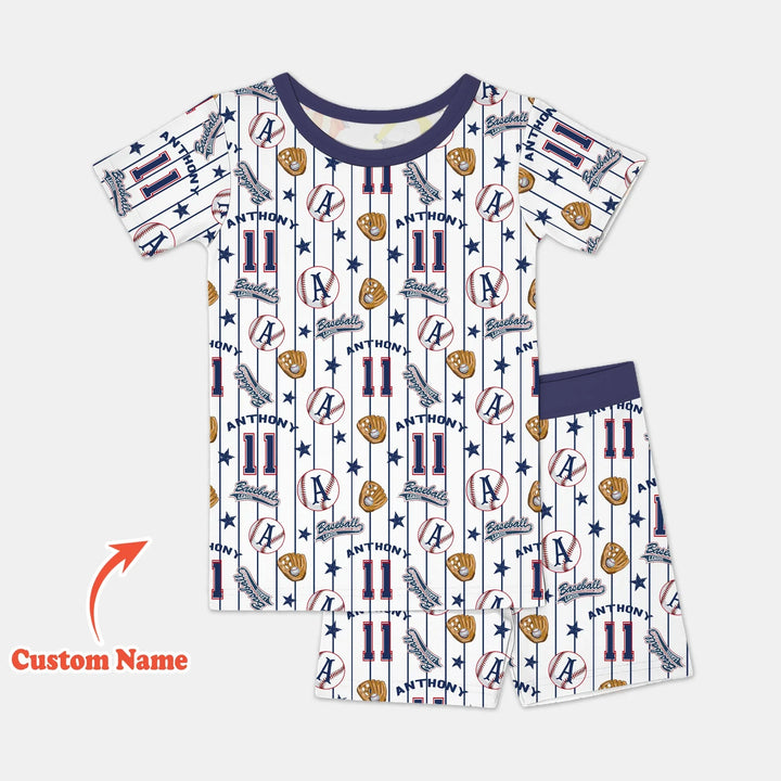 Custom Name Baseball Time Bamboo Two Piece Short Sleeve Shorts Pajama Set