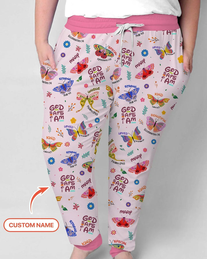 Custom Name God says I am Butterfly Bamboo Women Pajama Set