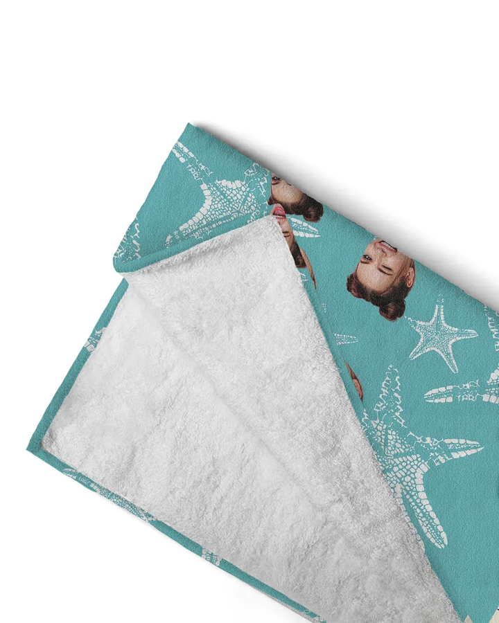 Custom Photo Starfish With Names Bamboo Beach Towel