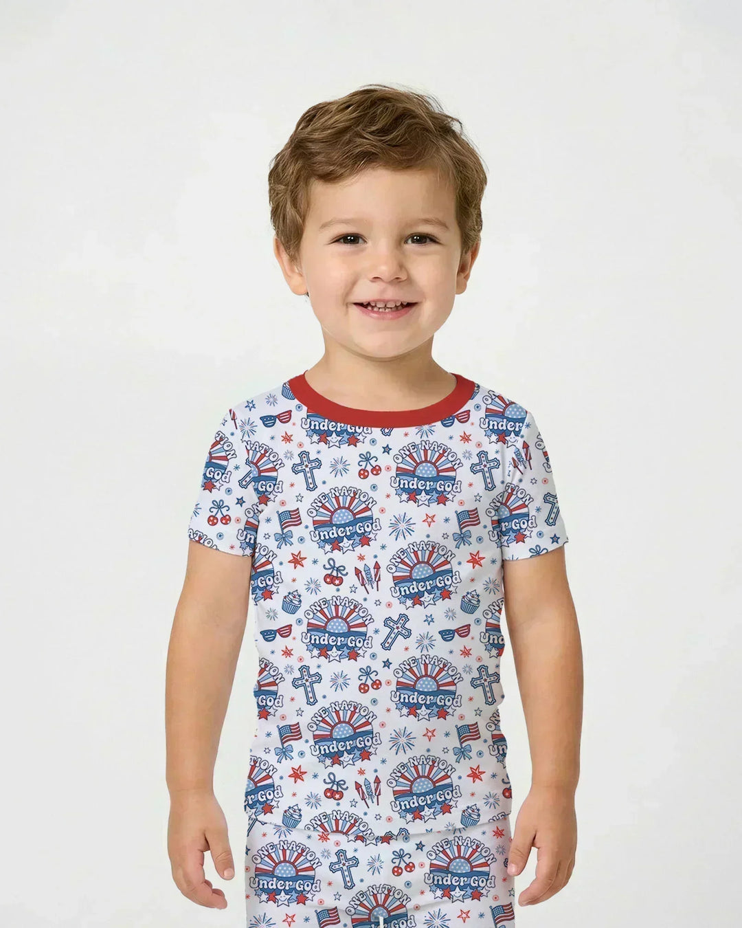 One Nation Under God Family Matching Bamboo Two Piece Short Sleeve Pajama Set
