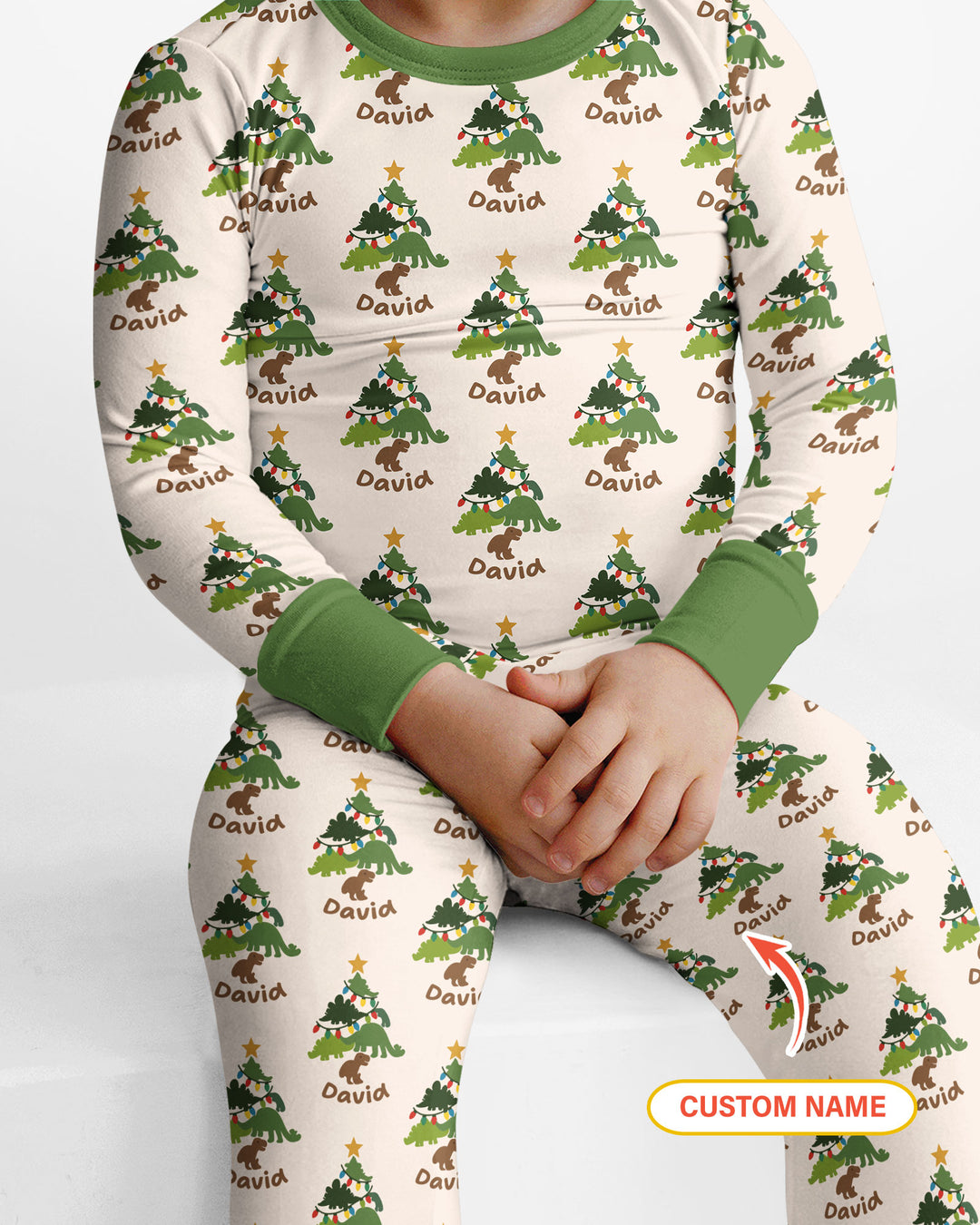 Dino Christmas Tree Bamboo Two Piece Long Sleeve Pajama Set