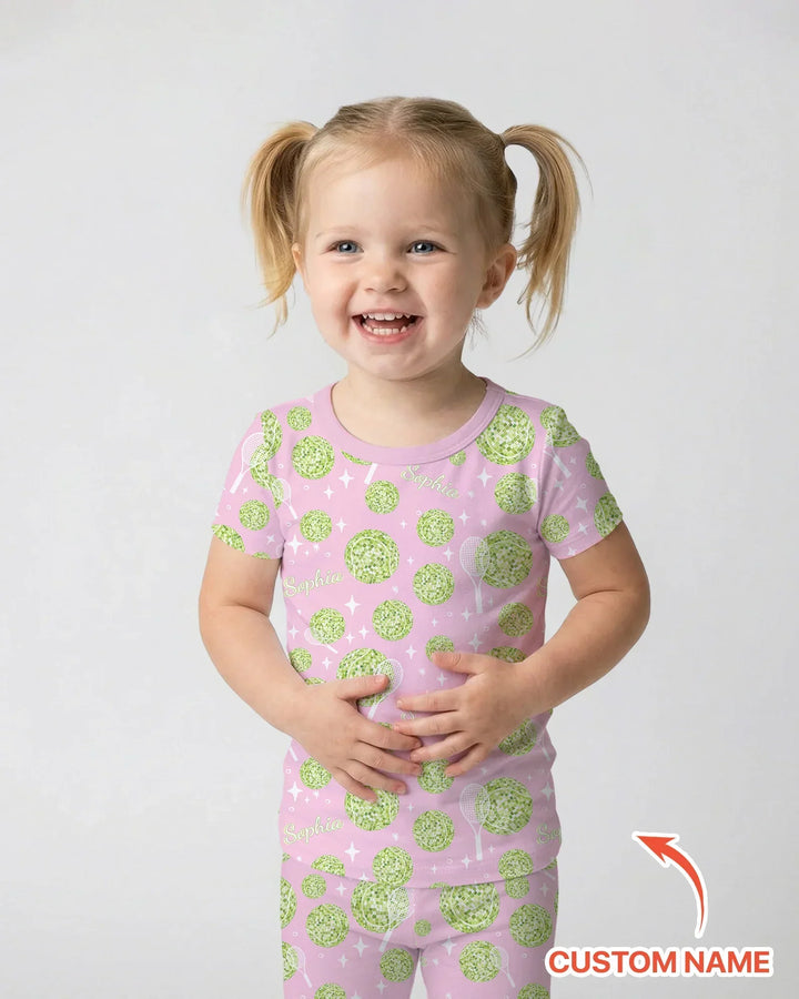 Tennis Disco Girl Party Matching Bamboo Two Piece Short Sleeve Pajama Set