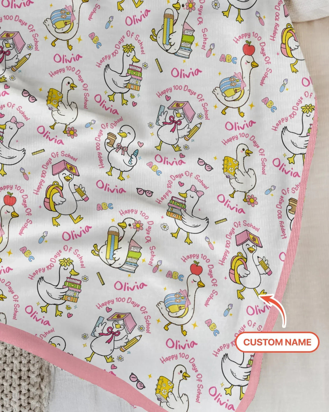 Custom Name Goose Happy 100 Days Of School Bamboo Blanket