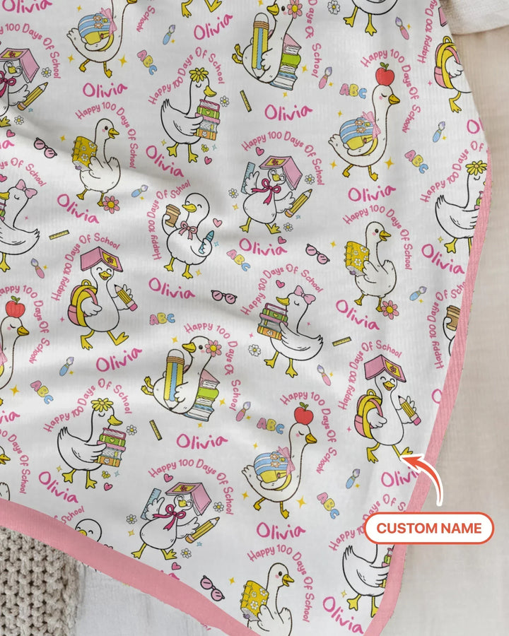 Custom Name Goose Happy 100 Days Of School Bamboo Blanket