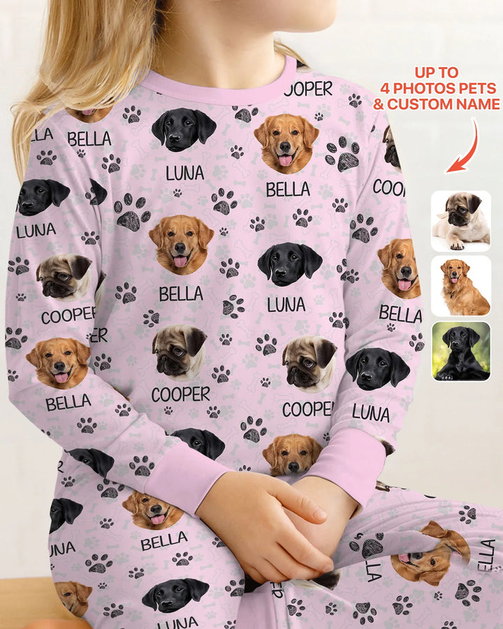Custom Dog Photo With Paw  Bamboo Two Piece Long Sleeve Pajama Set