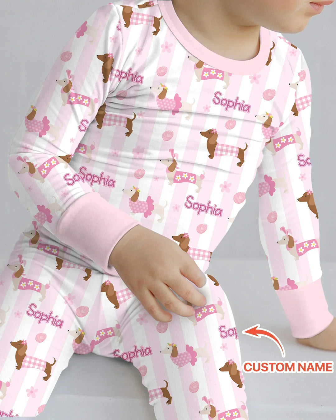 Custom Name Easter Dachshunds Family Matching Bamboo Two Piece Long Sleeve Pajama Set