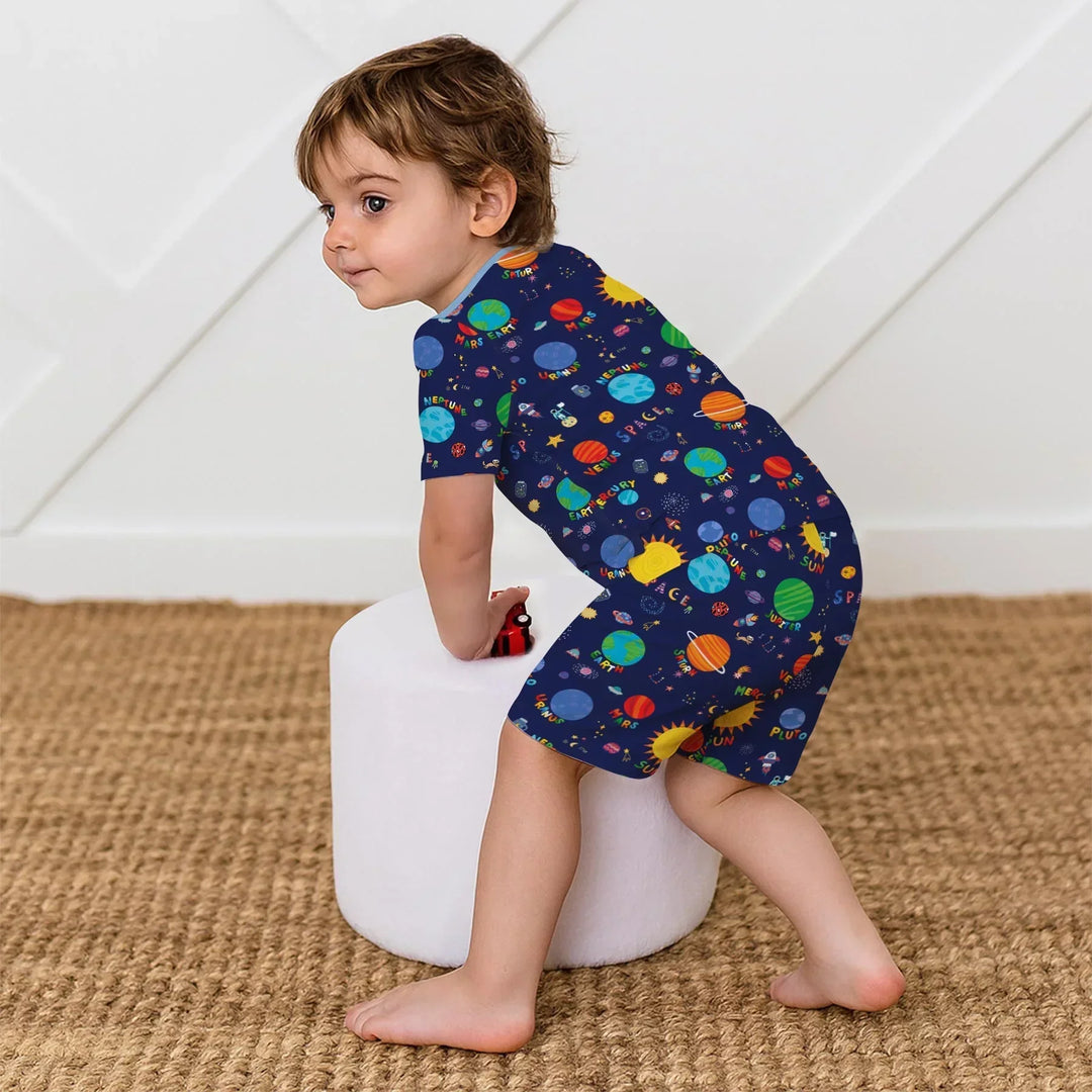 Solar Space Adventure Bamboo Two Piece Short Sleeve Shorts Pajama Set