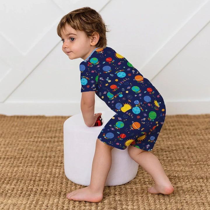 Solar Space Adventure Bamboo Two Piece Short Sleeve Shorts Pajama Set