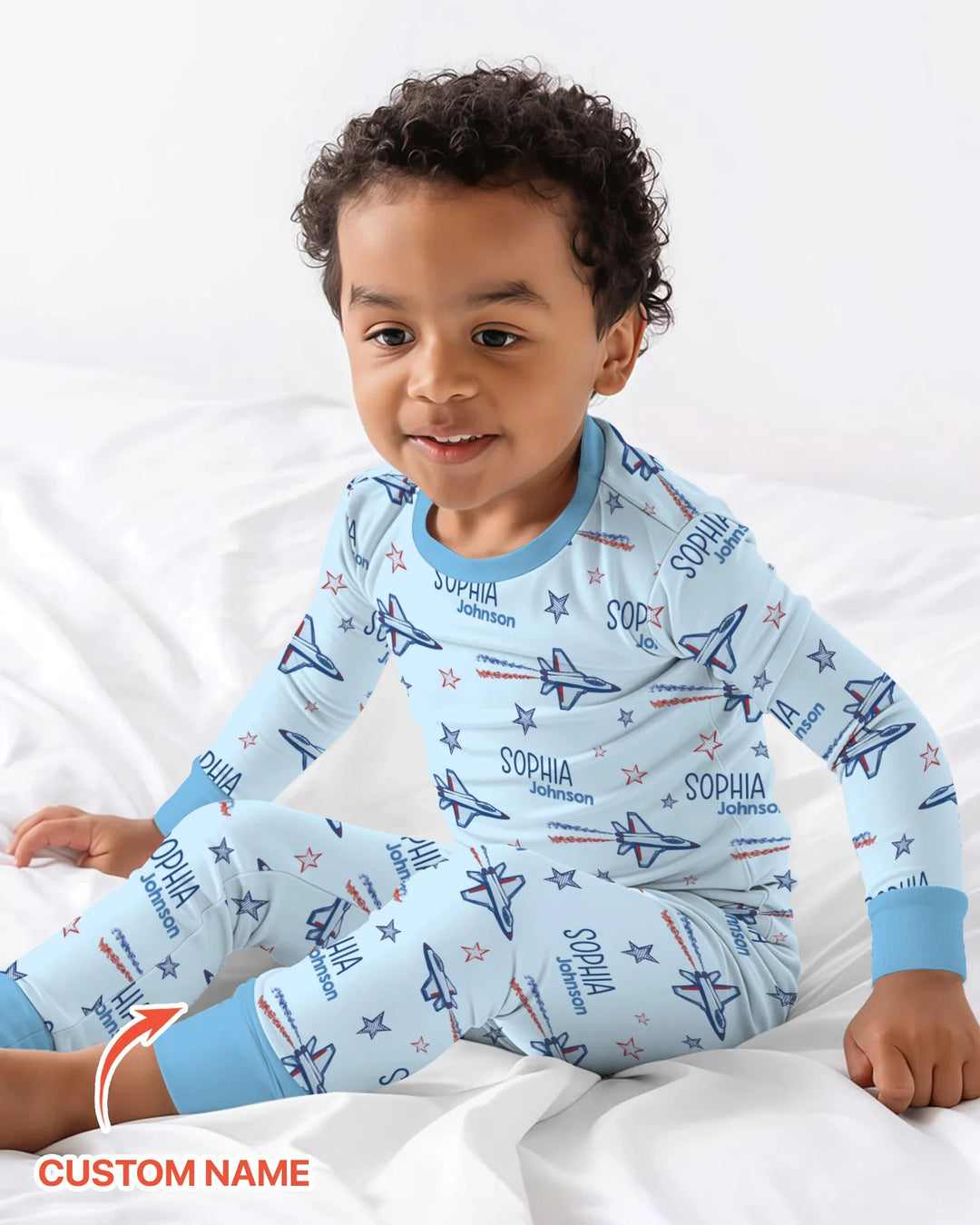 Patriotic American Flag Jet Fighter Bamboo Two Piece Long Sleeve Pajama Set