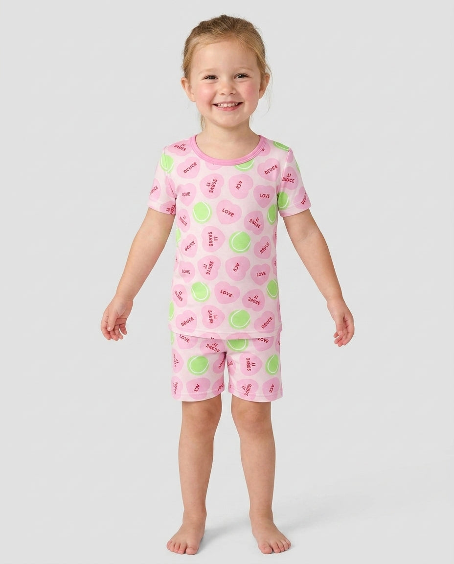 Tennis with Love Two Piece Short Sleeve Shorts Pajama Set
