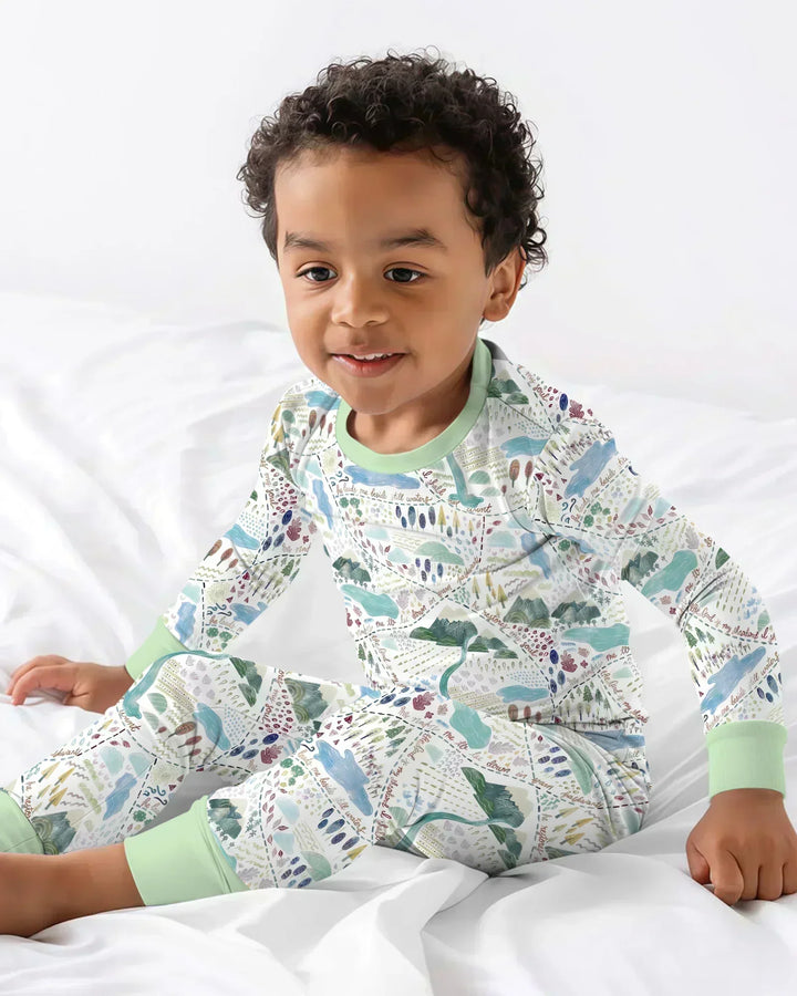 Whimsical Psalms 23 Map Bamboo Two Piece Long Sleeve Pajama Set