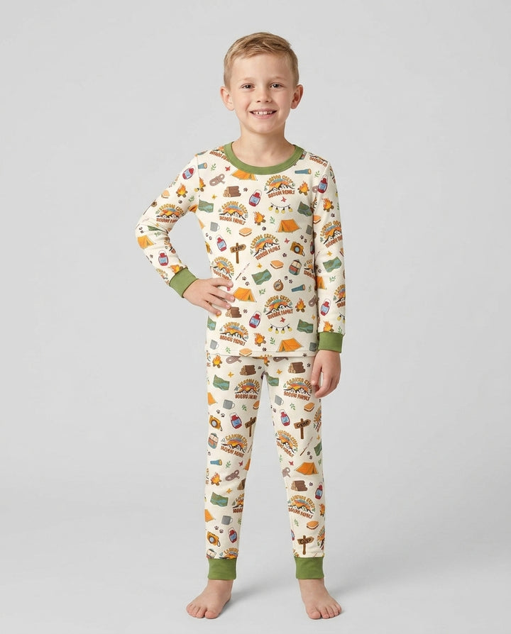 Custom Name Camping Crew Family Matching Bamboo Two Piece Long Sleeve Pajama Set