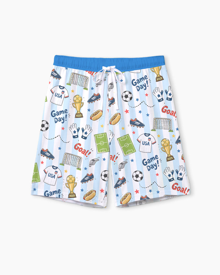 Striped Soccer Game Day Family Matching Bamboo Men Short Sleeve Short Pajama Set