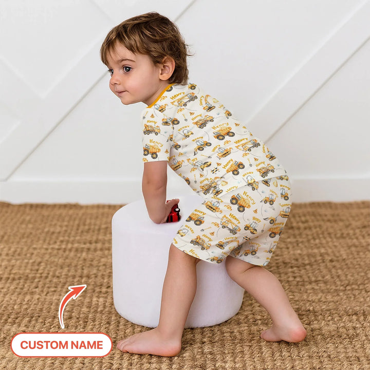 Constructions Machines Custom Name Bamboo Two Piece Short Sleeve Shorts Pajama Set