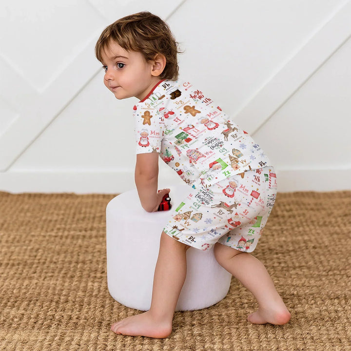 Christmas Alphabet Bamboo Two Piece Short Sleeve Shorts Pajama Set